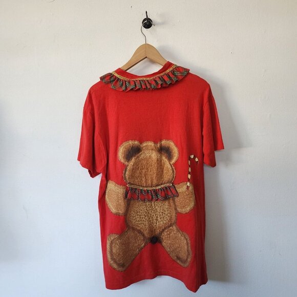 Vintage Handmade Teddy Bear Ugly Christmas Sweater Shirt Embroidered Puffy Party - Picture 2 of 6